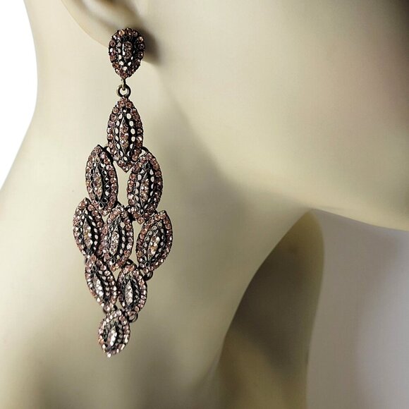 Rose Gold Long Chandelier Earrings - Picture 2 of 5